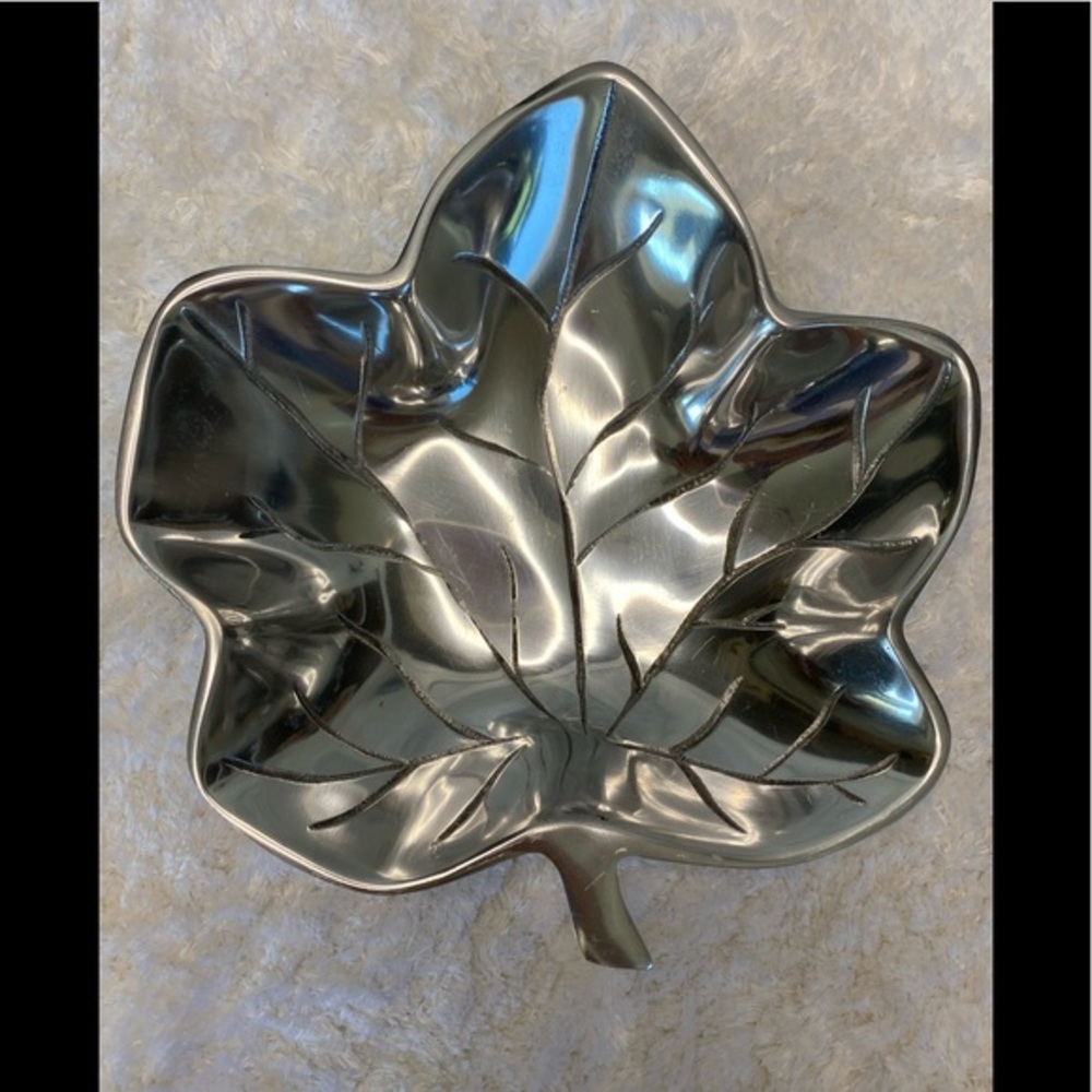 Holland Boone Polished Pewter Leaf Shaped Bowl